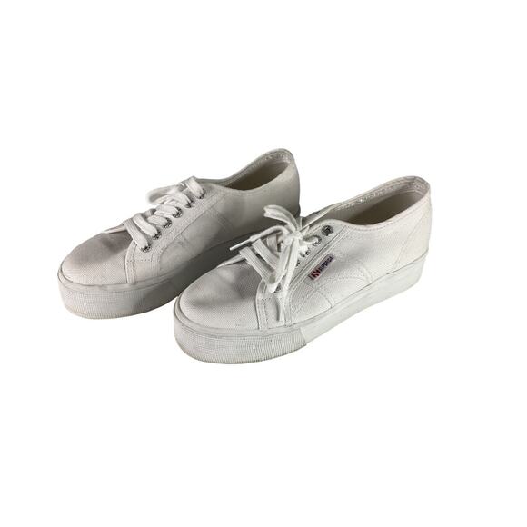 Superga 2790 Platform Sneaker Womens White Canvas Shoes Lace Up Size 8 - Picture 2 of 7